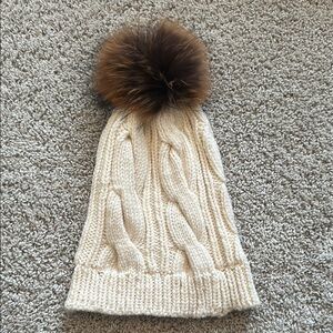 Cozy Knit Beanie with Faux Fur Pom - Cream